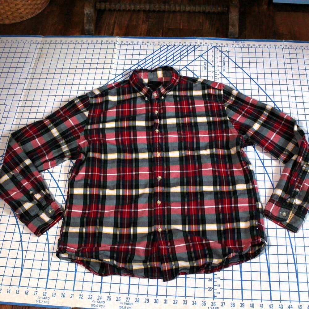J. Crew Oxford Button-Down Shirt, Red & Green Plaid, XL